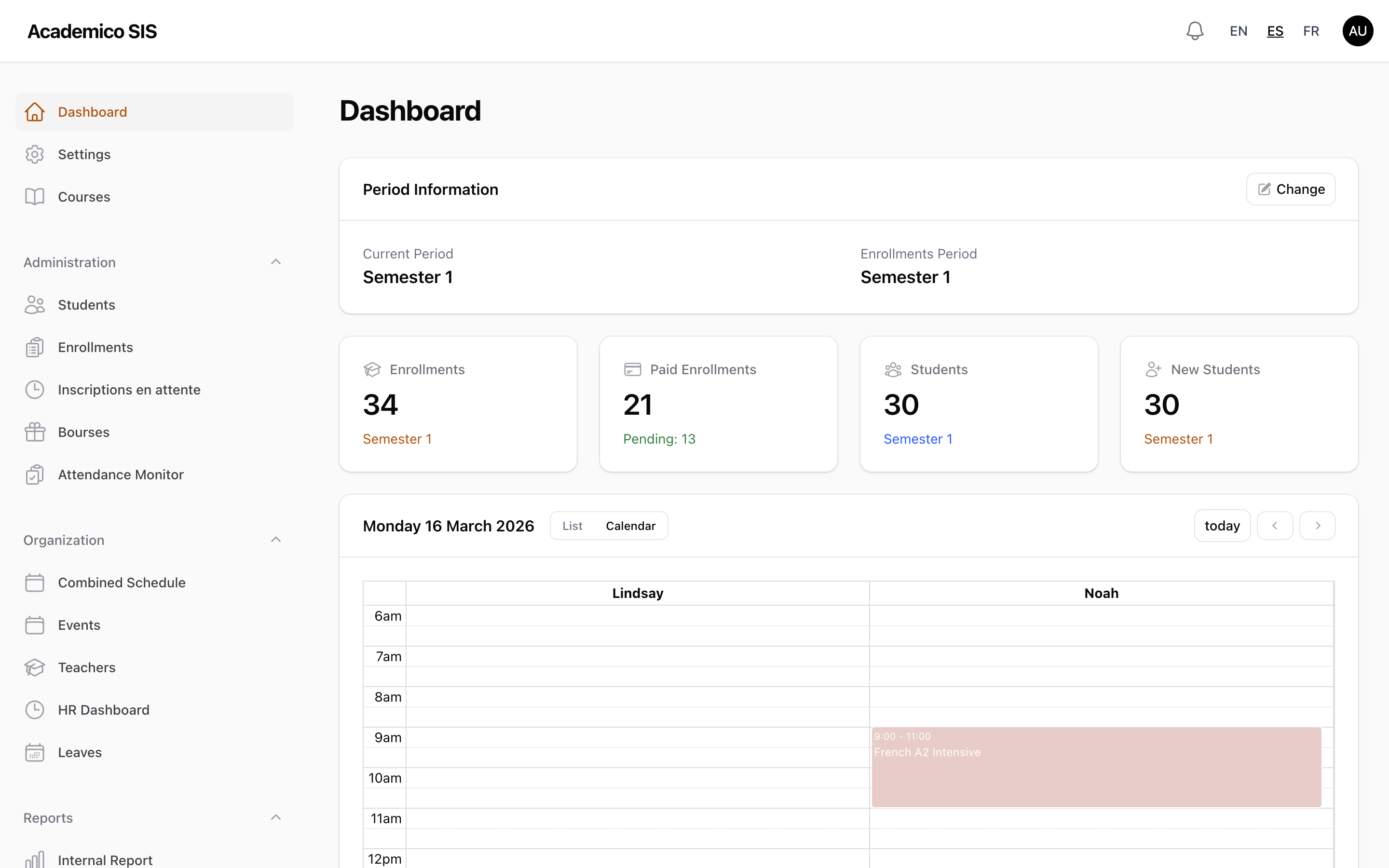 Academico admin dashboard